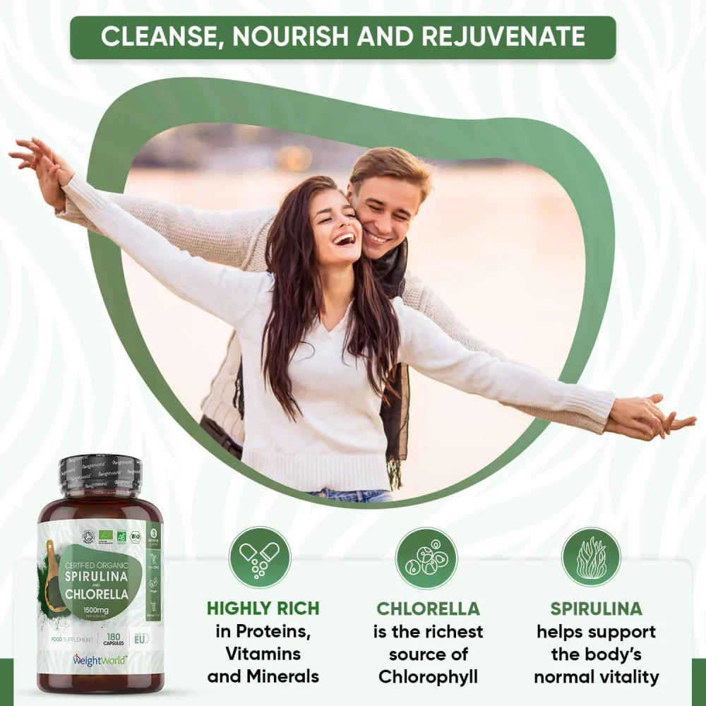 WeightWorld Spiruline et chlorella biologiques 1740 mg - 240 gélules