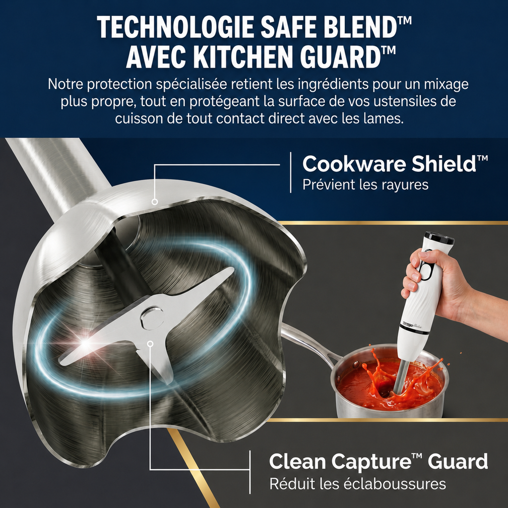 monsga Mixeur plongeant et fouet 2-en-1 S100, Mixeur plongeant ergonomique avec modes normal/turbo, Protection anti-éclaboussures et protection des casseroles, Hachoir 500 ml