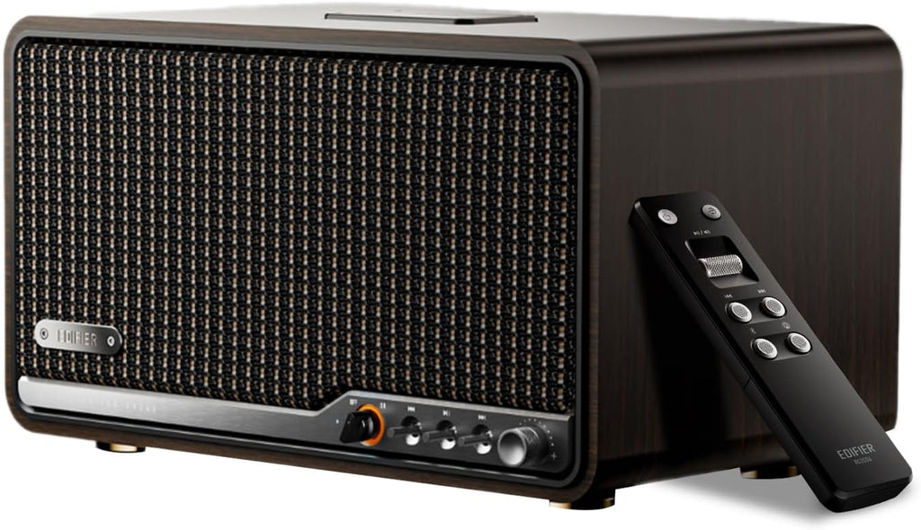 Edifier S300 enceinte de bureau Hi-Fi, audio Hi-Res LDAC, multiroom sans fil et appairage stéréo, 80 W, compatible AirPlay 2, Bluetooth 5.4, USB-C et AUX, design rétro, télécommande