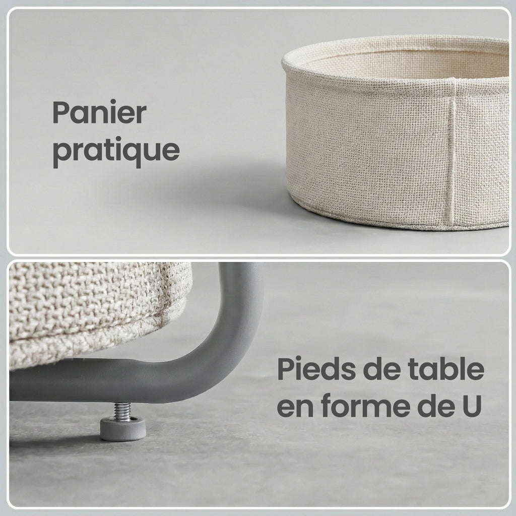 JOYFURNOS Table d'appoint, Bout de canapé rond avec panier en tissu, Pour salon et chambre, Table de chevet, Style moderne, Gris