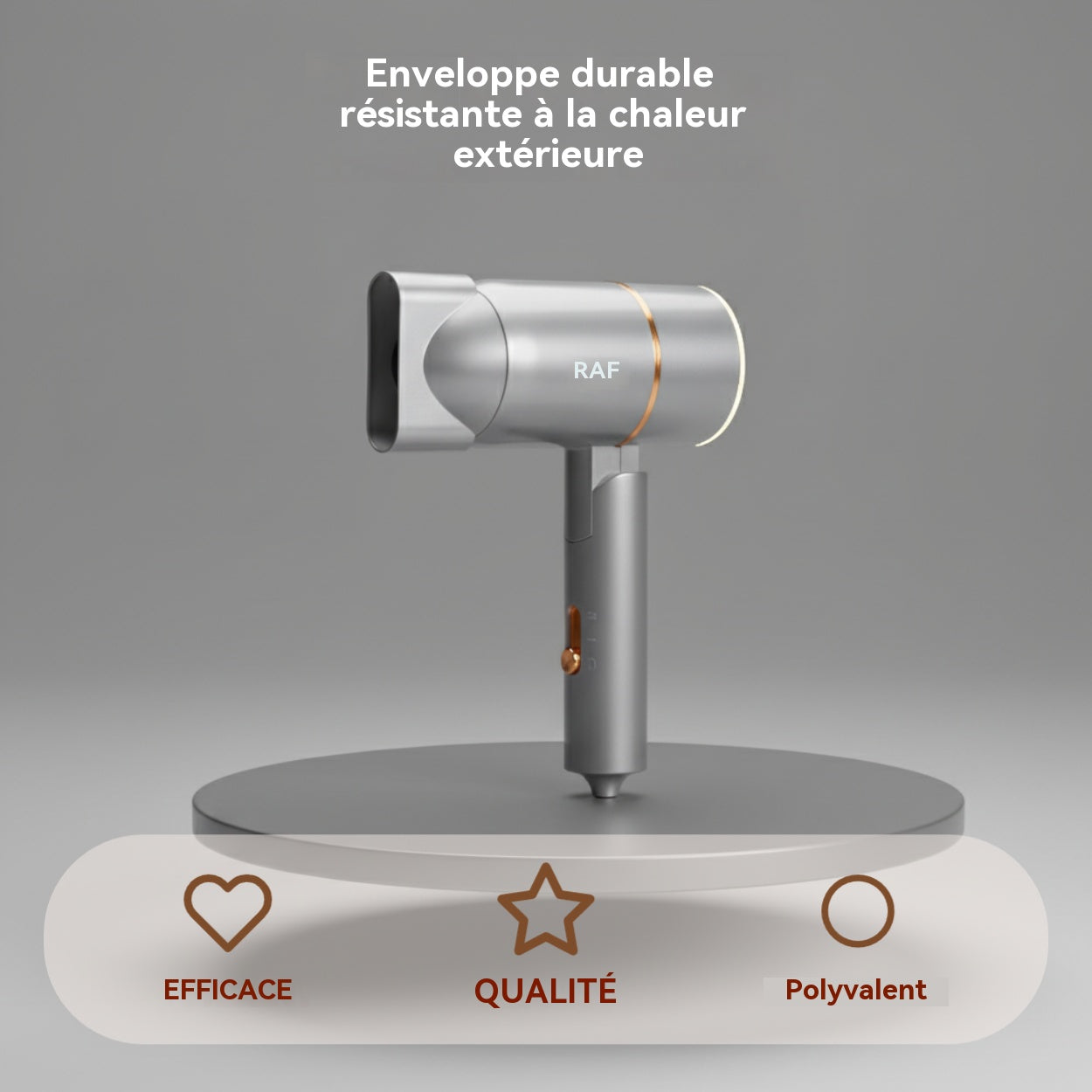 RAF Sèche-cheveux pliable professionnel portable 800 W, protection contre la surchauffe, format compact de voyage, pour femme, usage domestique, gris