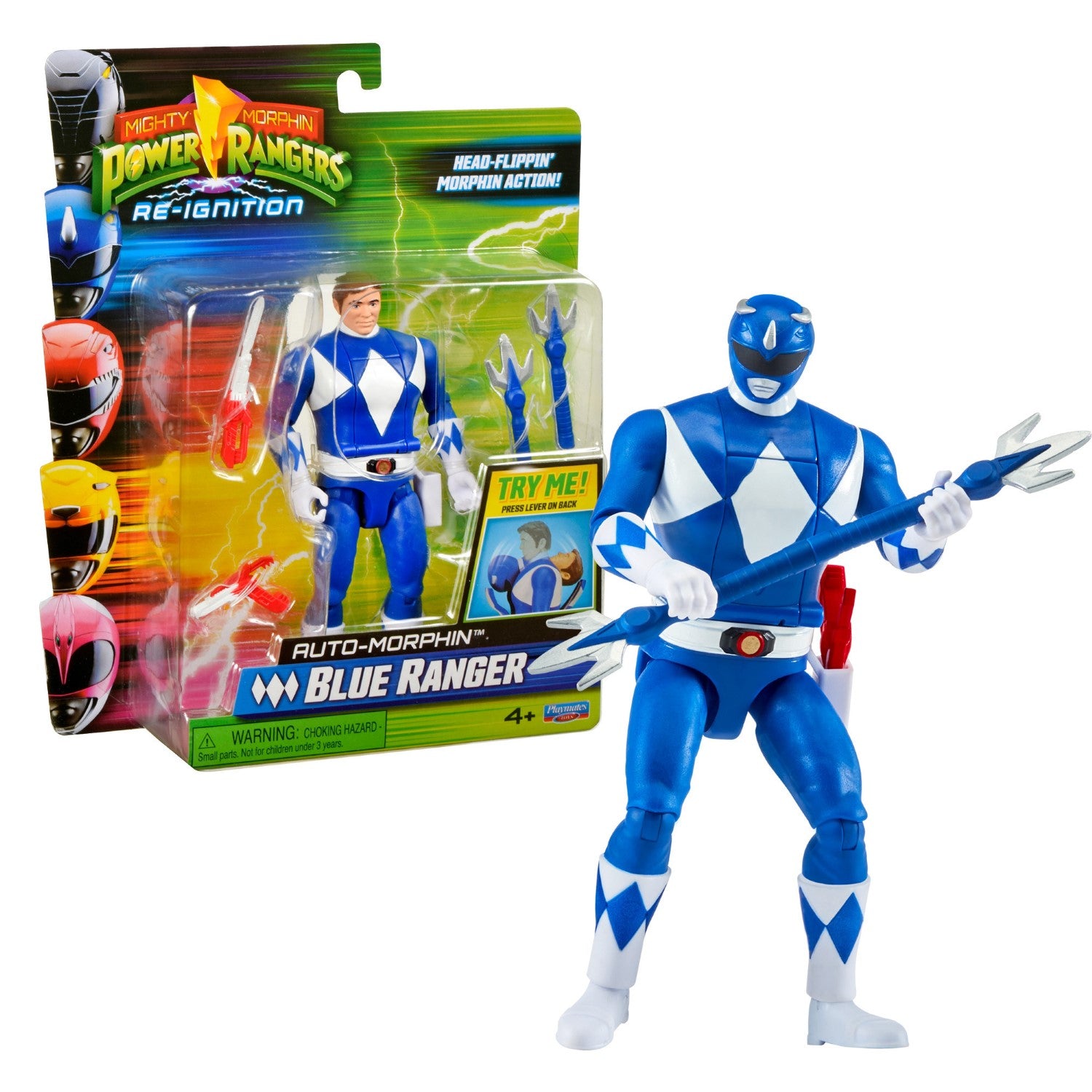 Power Rangers Power Ranger - Auto-morphin, Figurine articulée 2-en-1, 15 cm, Ranger Bleu - Billy Cranston, pour les enfants dès 4 ans, PWG074