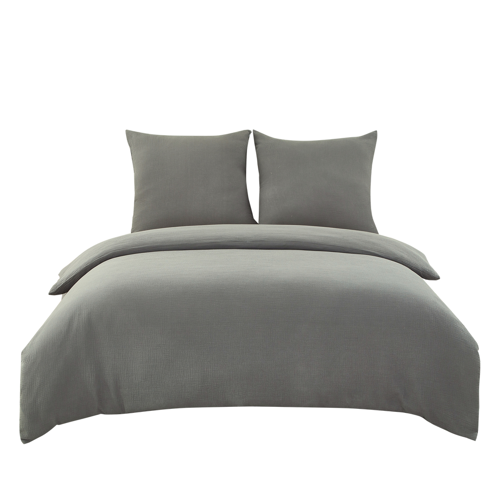 Ensemble housse de couette et taies d'oreiller en double gaze de coton, gris foncé, 200 x 220 cm + 80 x 80 cm x 2