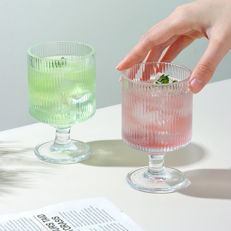BJ Verres à Vin à Pied 250ml avec Cannelures Verticales, Lot de 2