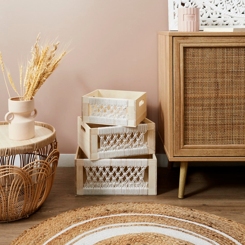 HOME DECO FACTORY Caisses gigognes en bois style bohème, Lot de 3