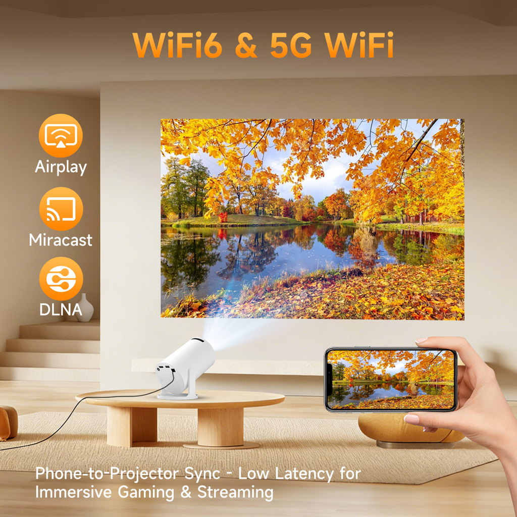 Magcubic Projecteur intelligent, prise en charge 4K, HD native 720p, 290 ANSI, Android 14, Wi-Fi 6 5 GHz, Bluetooth 5.4, rotation à 180° et correction trapézoïdale automatique, projecteur portable pour home cinéma, chambre et extérieur, compatible HD