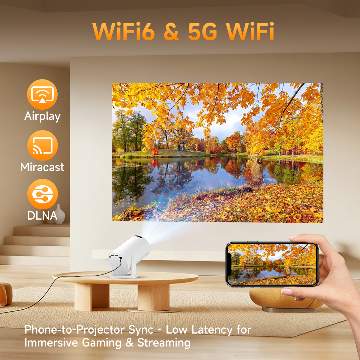 Magcubic Projecteur intelligent, prise en charge 4K, HD native 720p, 290 ANSI, Android 14, Wi-Fi 6 5 GHz, Bluetooth 5.4, rotation à 180° et correction trapézoïdale automatique, projecteur portable pour home cinéma, chambre et extérieur, compatible HD