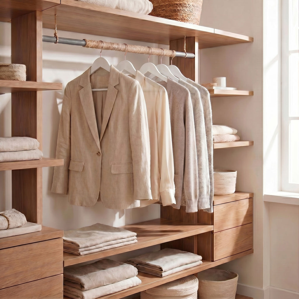 JOYFURNOS Cintres en Bois Massif, Lot de 20, Avec Rainures sur les Épaules, Pour Costumes, Chemises, Manteaux, Blanc et Or Rose