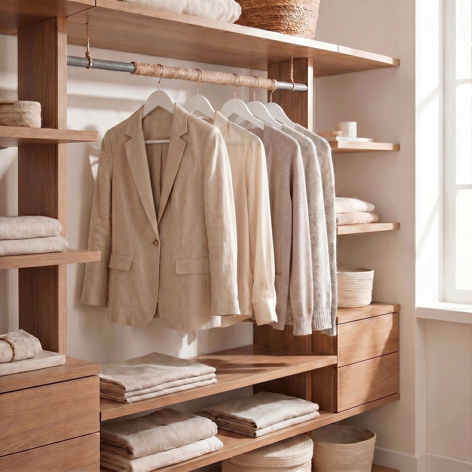 JOYFURNOS Cintres en Bois Massif, Lot de 20, Avec Rainures sur les Épaules, Pour Costumes, Chemises, Manteaux, Blanc et Or Rose