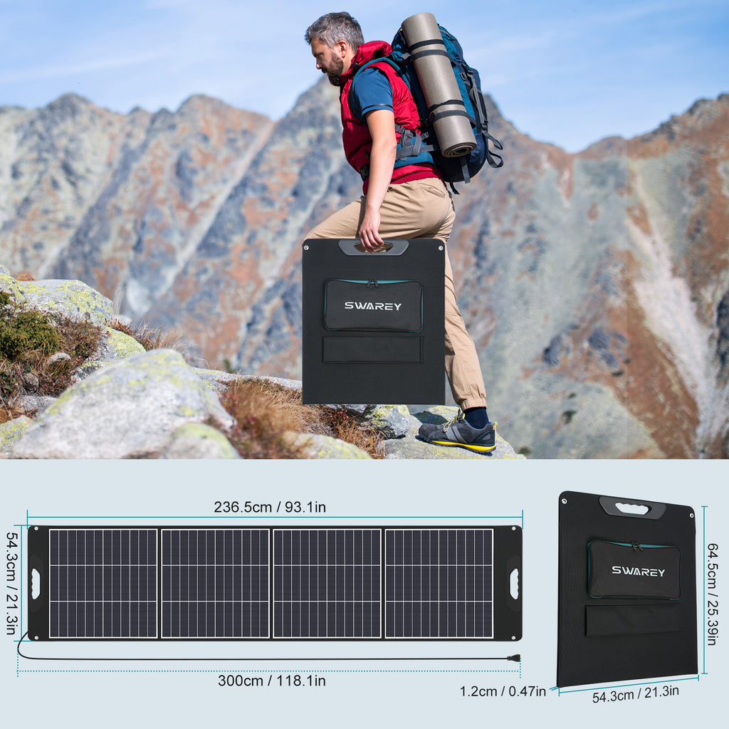 SWAREY 200W Panneau Solaire Pliable, Chargeur Solaire Monocristallin Portable avec Port USB-C 18W et QC3.0, Câble XT60 vers Anderson / DC5521 / DC7450, pour Station d’Énergie