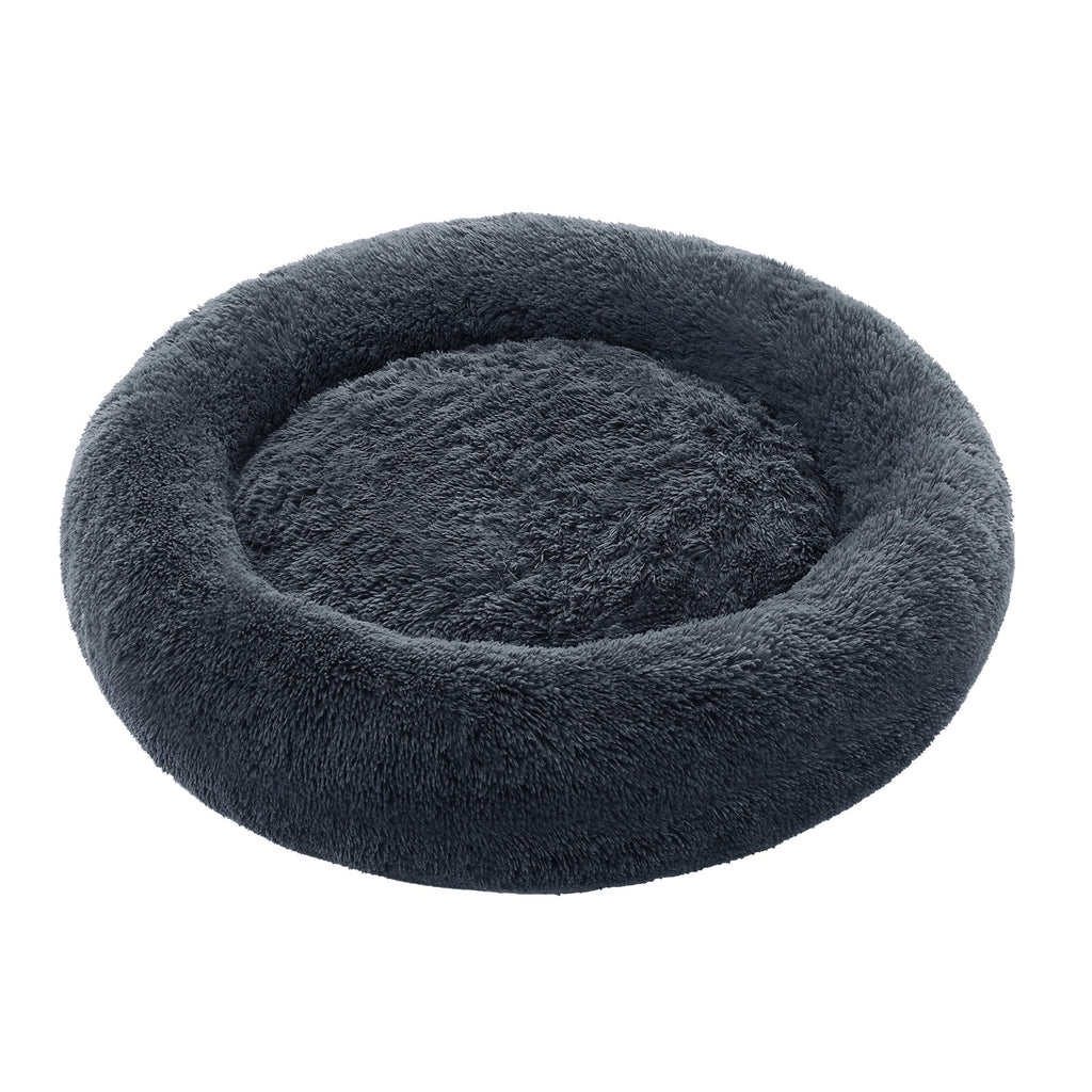 JOYFURNOS Panier donut apaisant moelleux pour chien avec housse amovible lavable Gris foncé