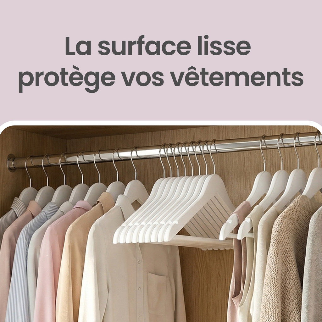 JOYFURNOS Cintres en Bois Blanc & Argent (Lot de 20) – Encoches sur les Épaules, Crochet Pivotant à 360°, Barre Antidérapante pour Pantalons – Parfait pour Costumes, Chemises & Manteaux