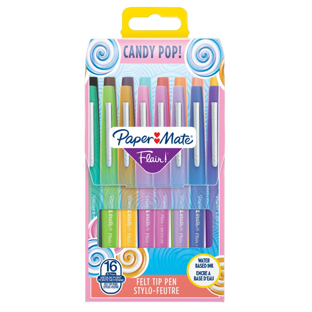 Paper Mate Flair Stylos feutres | à pointe moyenne | Couleurs Candy Pop | Lot de 16