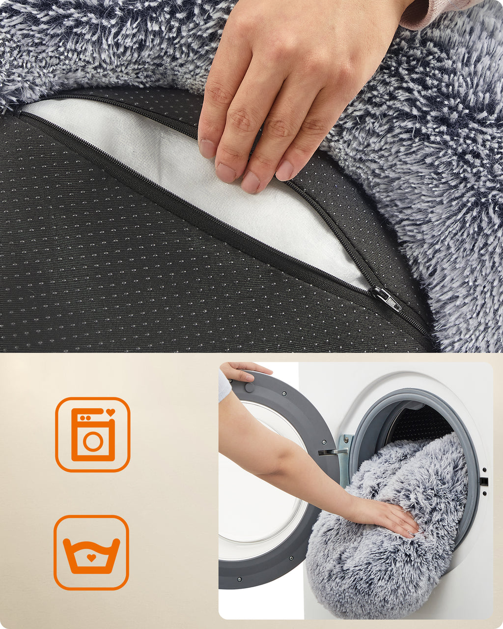 JOYFURNOS Lit pour cage de chien en forme de donut doux et apaisant avec housse amovible et lavable, Gris foncé, 70 x 20 cm