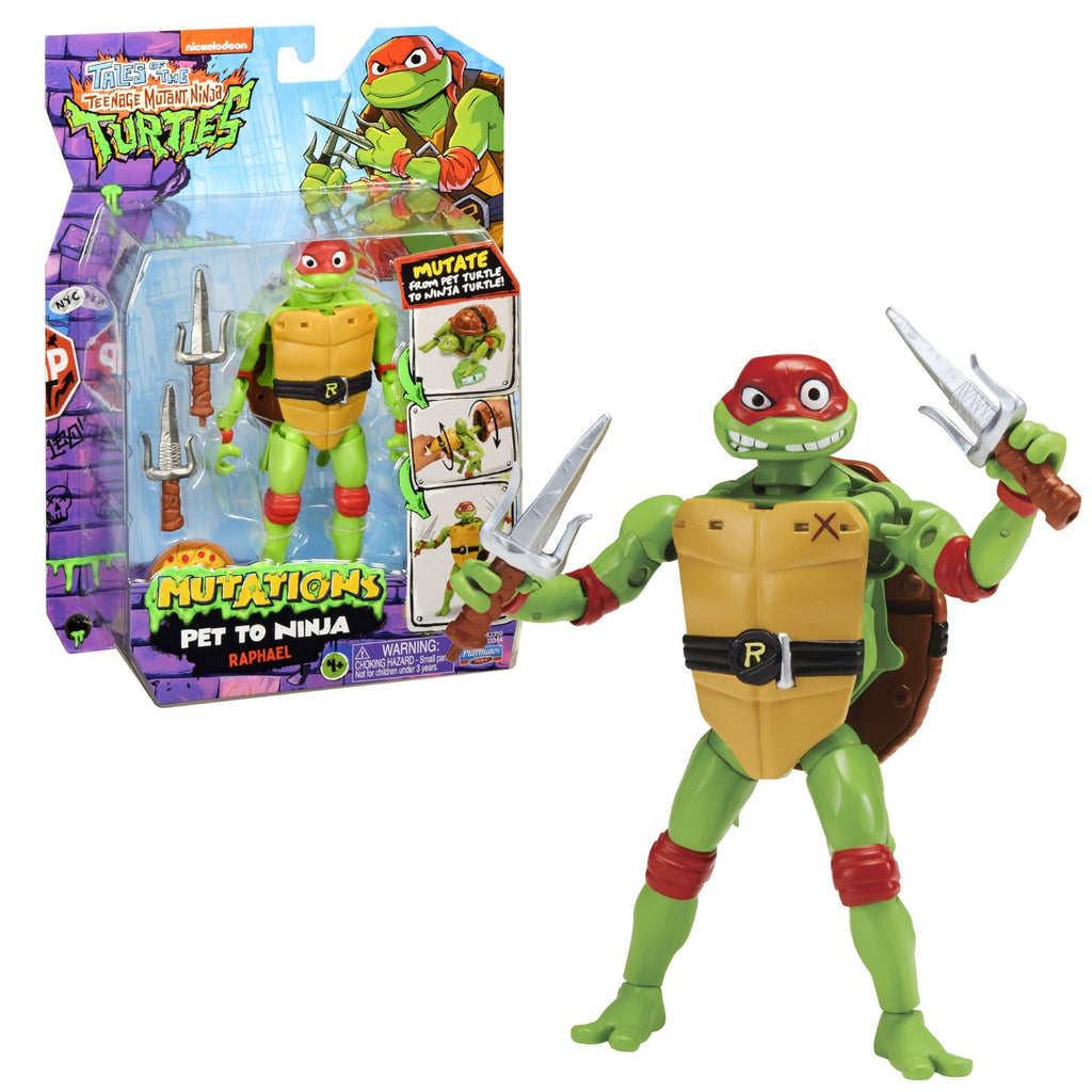 Tortues Ninja, 1 Figurine de tortue de luxe 15 cm, Se transforme en tortue, Modèle Raphaël, Pour enfants 4 ans et plus, TU8384