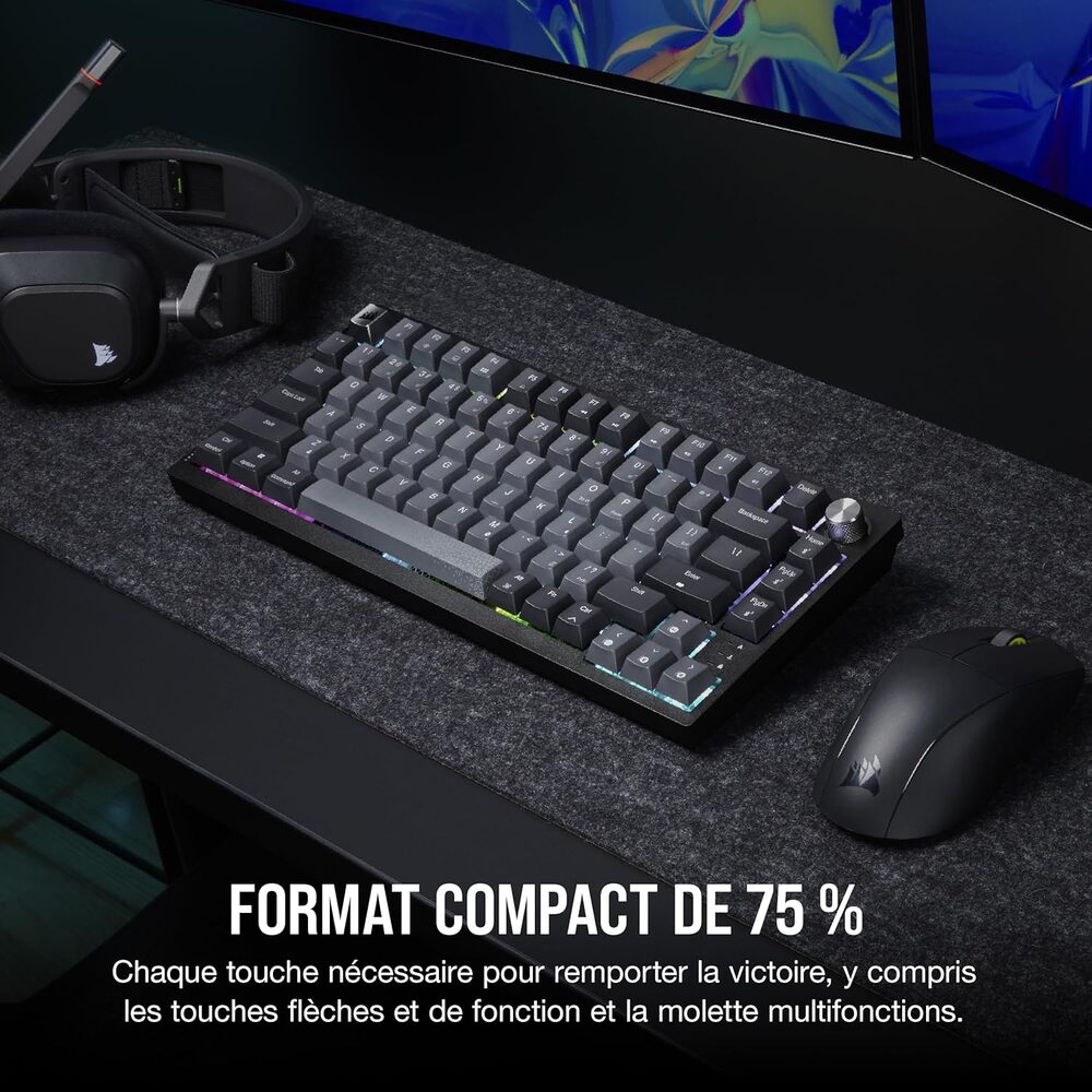 Corsair K65 Plus Clavier Gaming Mécanique (MLX Red) sans fil RGB 75% - AZERTY - Noir