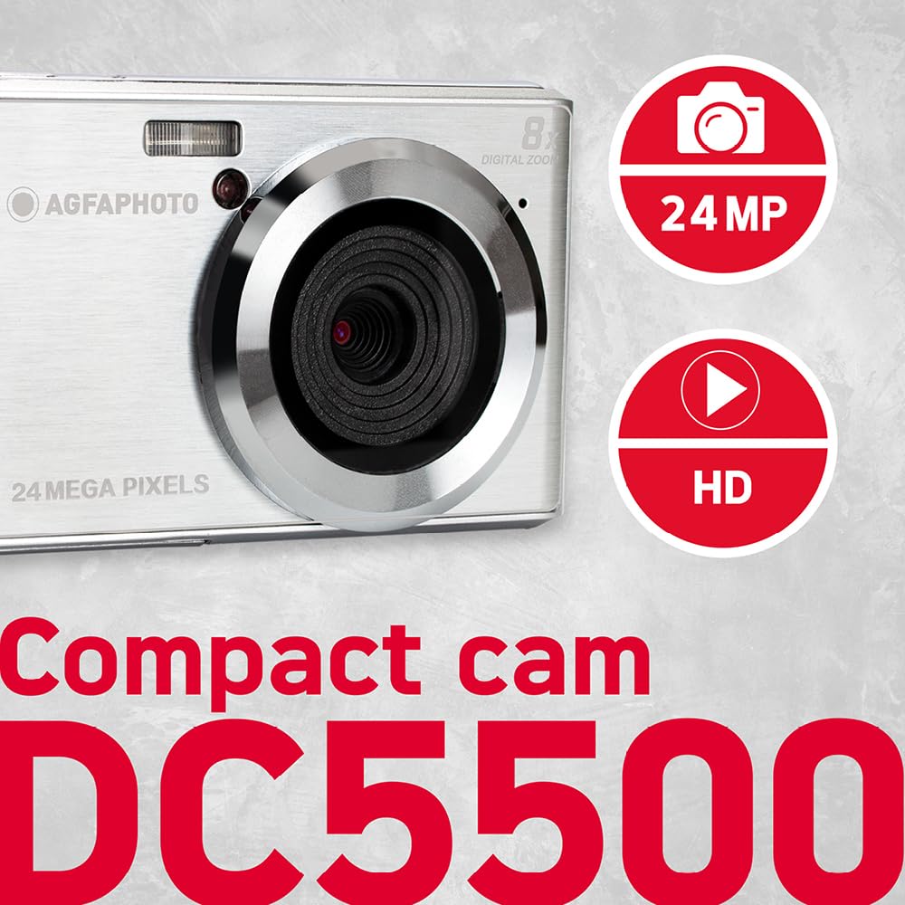 AgfaPhoto Appareil photo numérique compact DC5500 24 Mpx zoom 8x argent