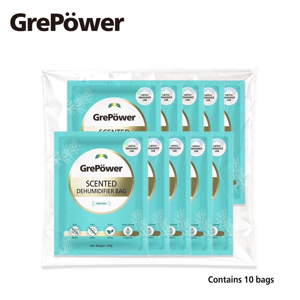 GrePower Sachets déshumidifiants au parfum de lin, lot de 10, anti-humidité et anti-condensation, absorption d'humidité ultra-forte, déshumidification rapide, pour placards, maison