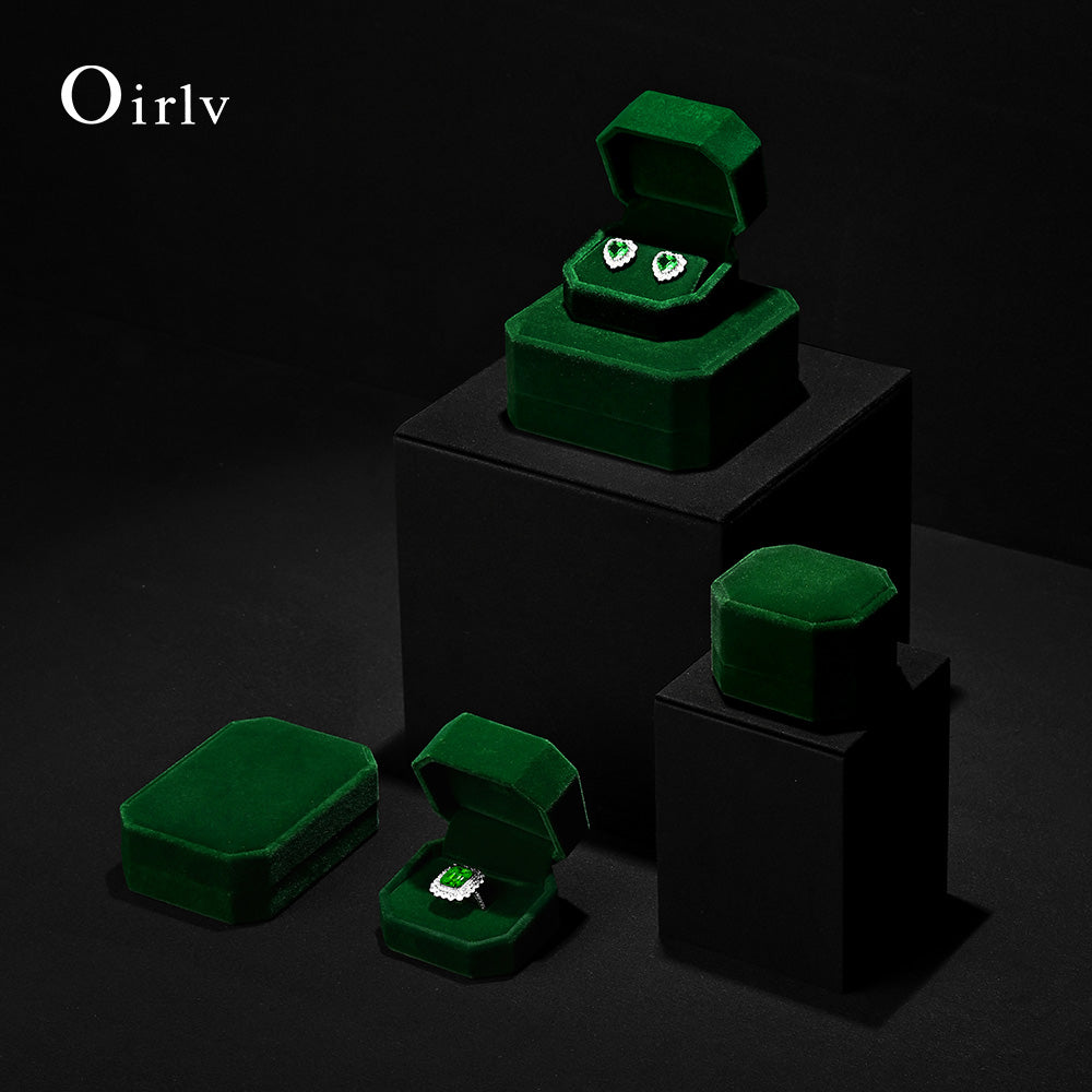 Oirlv Boîte à bague en velours Vert pierre précieuse Set de boîtes à bijoux de haute qualité Boîte pour boucle d'oreille