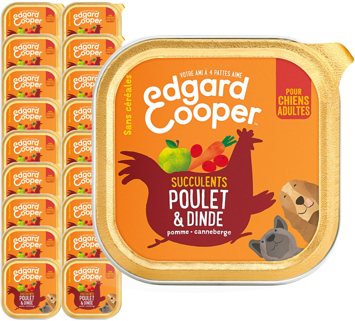 Edgard & Cooper Pâté Sans Céréales Poulet & Dinde Pour Chiens Adultes - 18*100 g