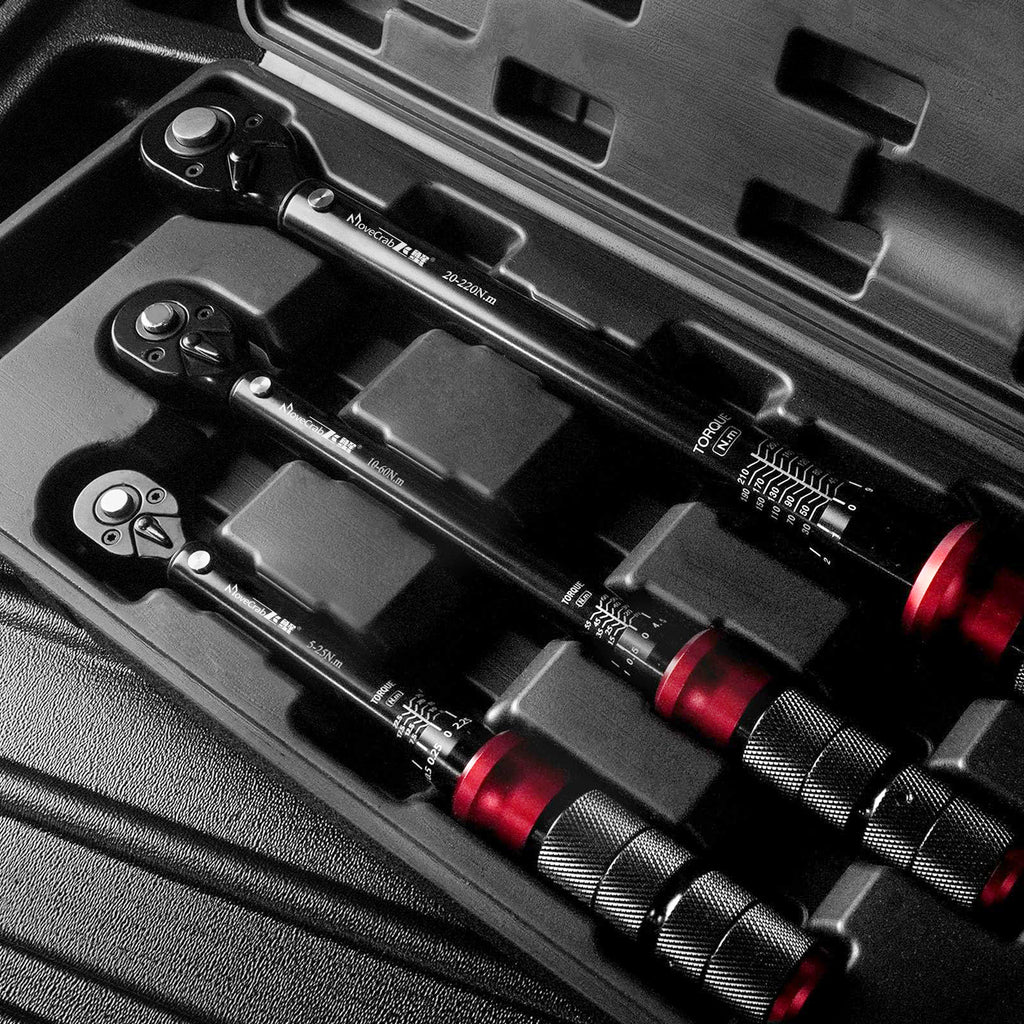 MoveCrab Set de clés dynamométriques mécaniques 9 pièces 5-220 N.m pour vélo, moto, auto et kit d'outils de réparation industrielle