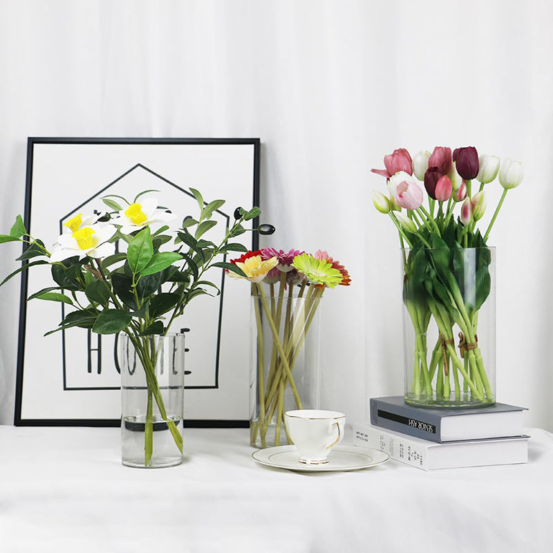 Yuejia Lot de 3 vases à fleurs cylindriques en plastique acrylique transparent incassable, 25 cm/9,8 po et 20 cm/7,8 po, compositions florales, centres de table de mariage, bricolage