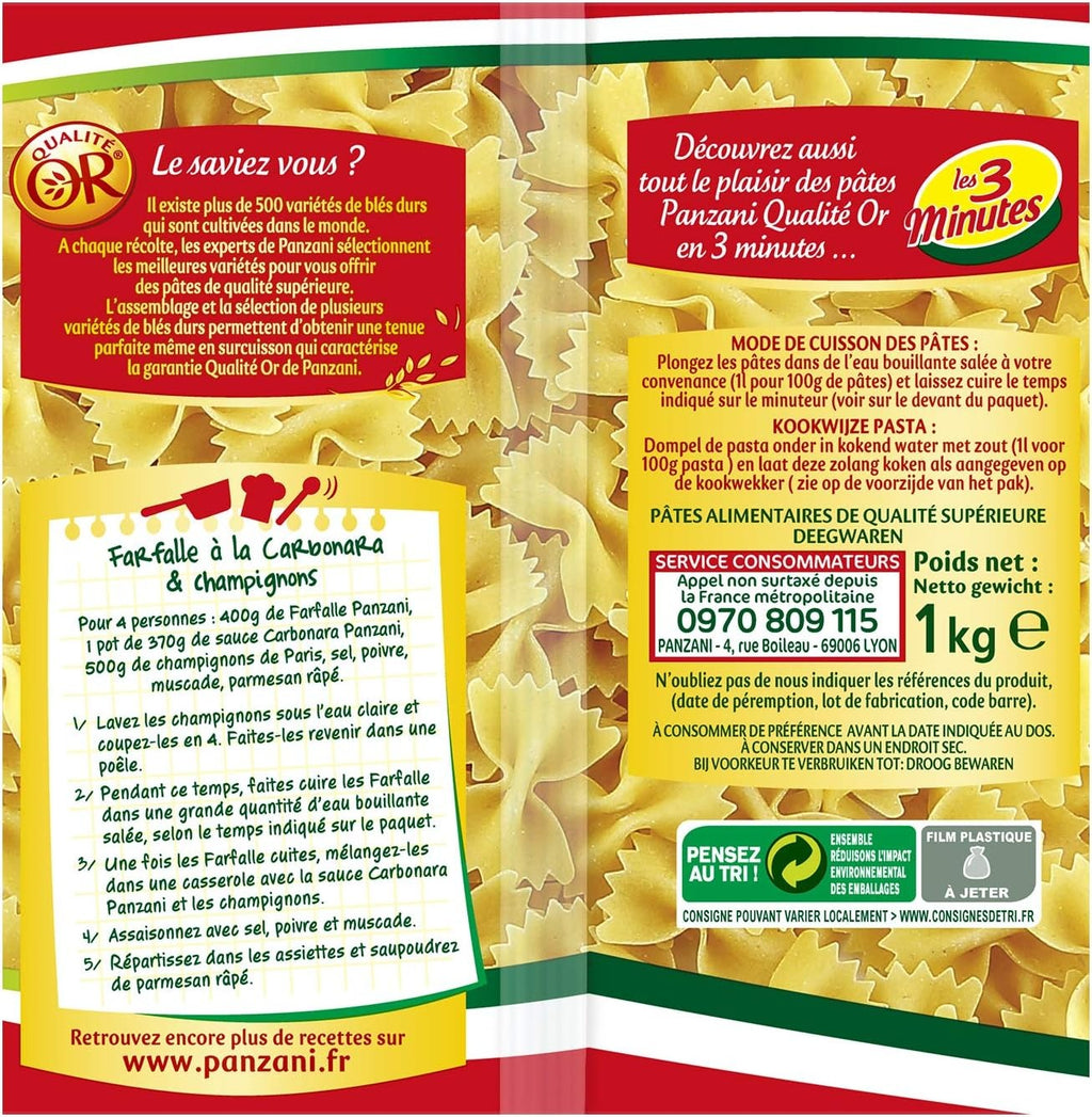 Panzani Pâtes Farfalle Noeud papillon, 1 kg