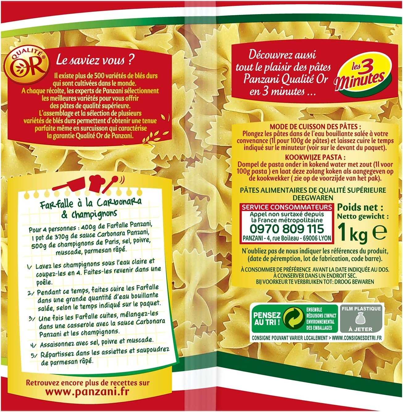 Panzani Pâtes Farfalle Noeud papillon, 1 kg