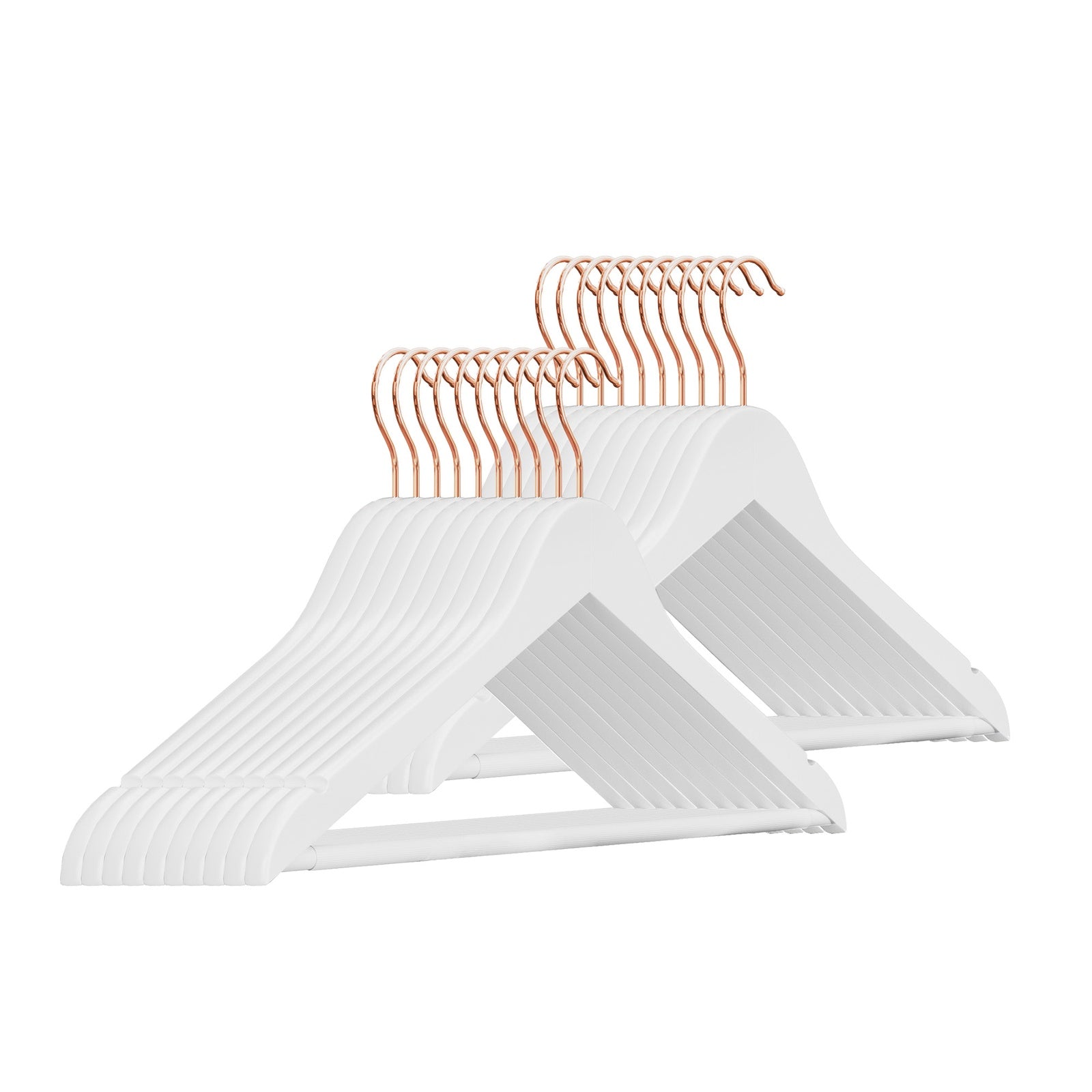 JOYFURNOS Cintres en Bois Massif, Lot de 20, Avec Rainures sur les Épaules, Pour Costumes, Chemises, Manteaux, Blanc et Or Rose