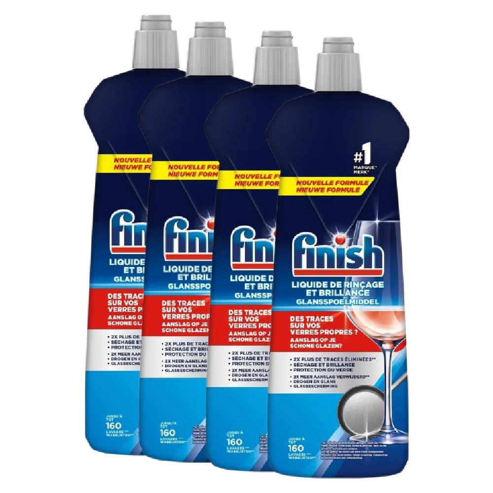 Finish Powerball Shine Liquide de Rinçage Lave-Vaisselle Anti-Taches d'Eau Séchage Rapide 4 x 800 ml (= 3,2 L)