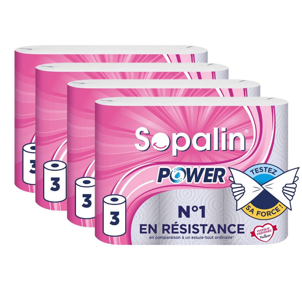 SOPALIN Essuie-tout 2 Épaisseurs Extra Résistant à l'Eau, 45 Feuilles par Rouleau, 9 Rouleaux (3 Paquets de 3)