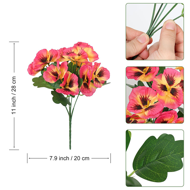 Yuejia 4 pièces 11 po/28 cm pensées artificielles, fausses fleurs d'extérieur, plantes en plastique, fleurs artificielles en soie pour porche d'entrée, jardin, jardinière de fenêtre