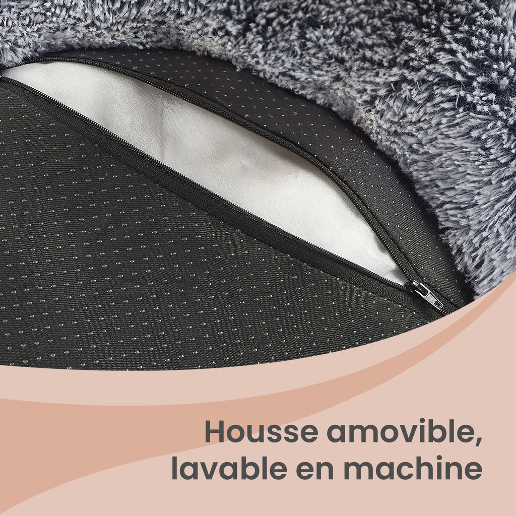 JOYFURNOS Lit pour cage de chien en forme de donut doux et apaisant avec housse amovible et lavable, Gris foncé, 70 x 20 cm