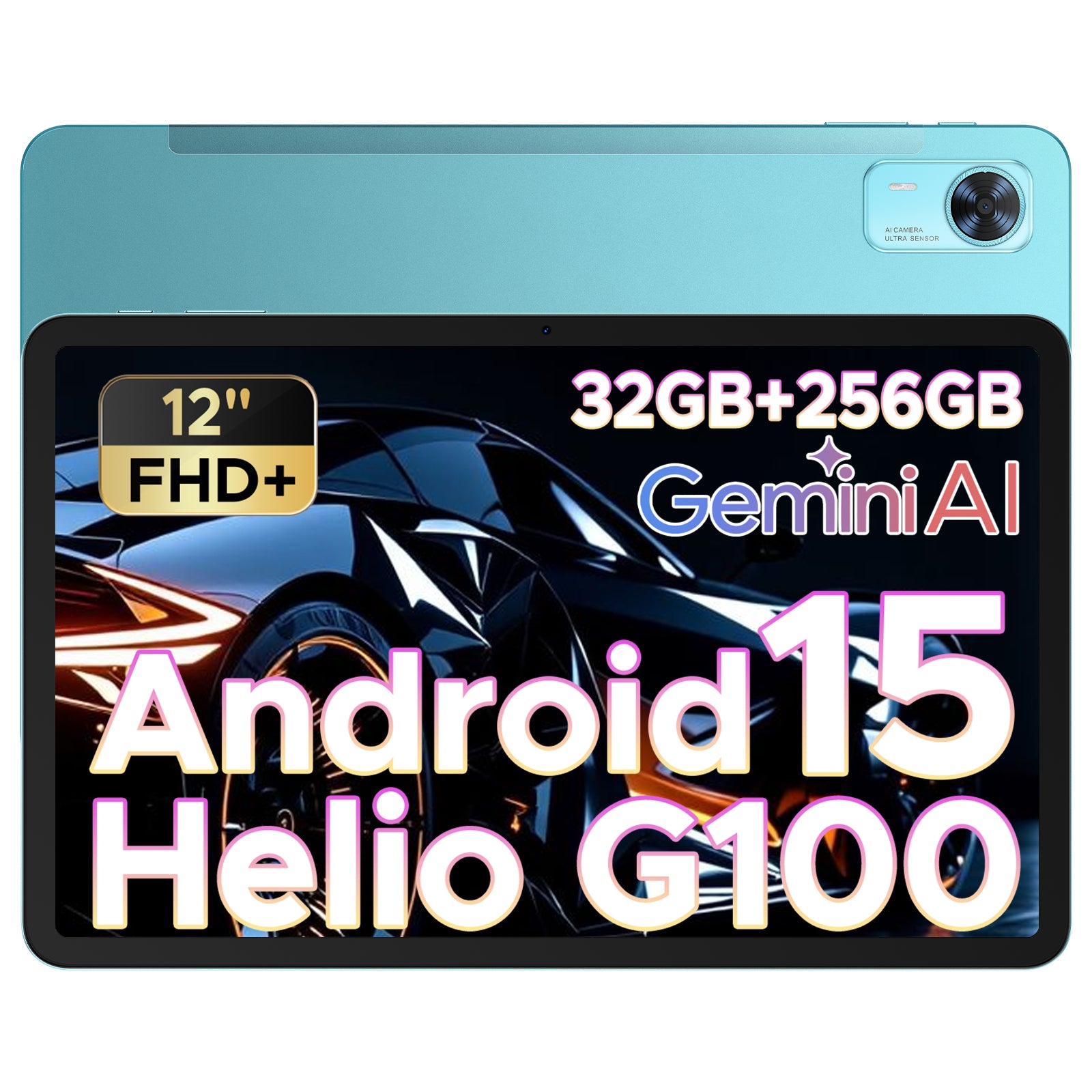 DOOGEE Tab E3+ Tablette Android 15, 12 po FHD+ avec emplacement pour carte SIM, Tablette de jeu IA octa-cœur Helio G100, 90 Hz, 32 Go + 256 Go / 2 To, 8800 mAh, Ultra-fine 7,5 mm, Quatre haut-parleurs, Face ID, Bleu