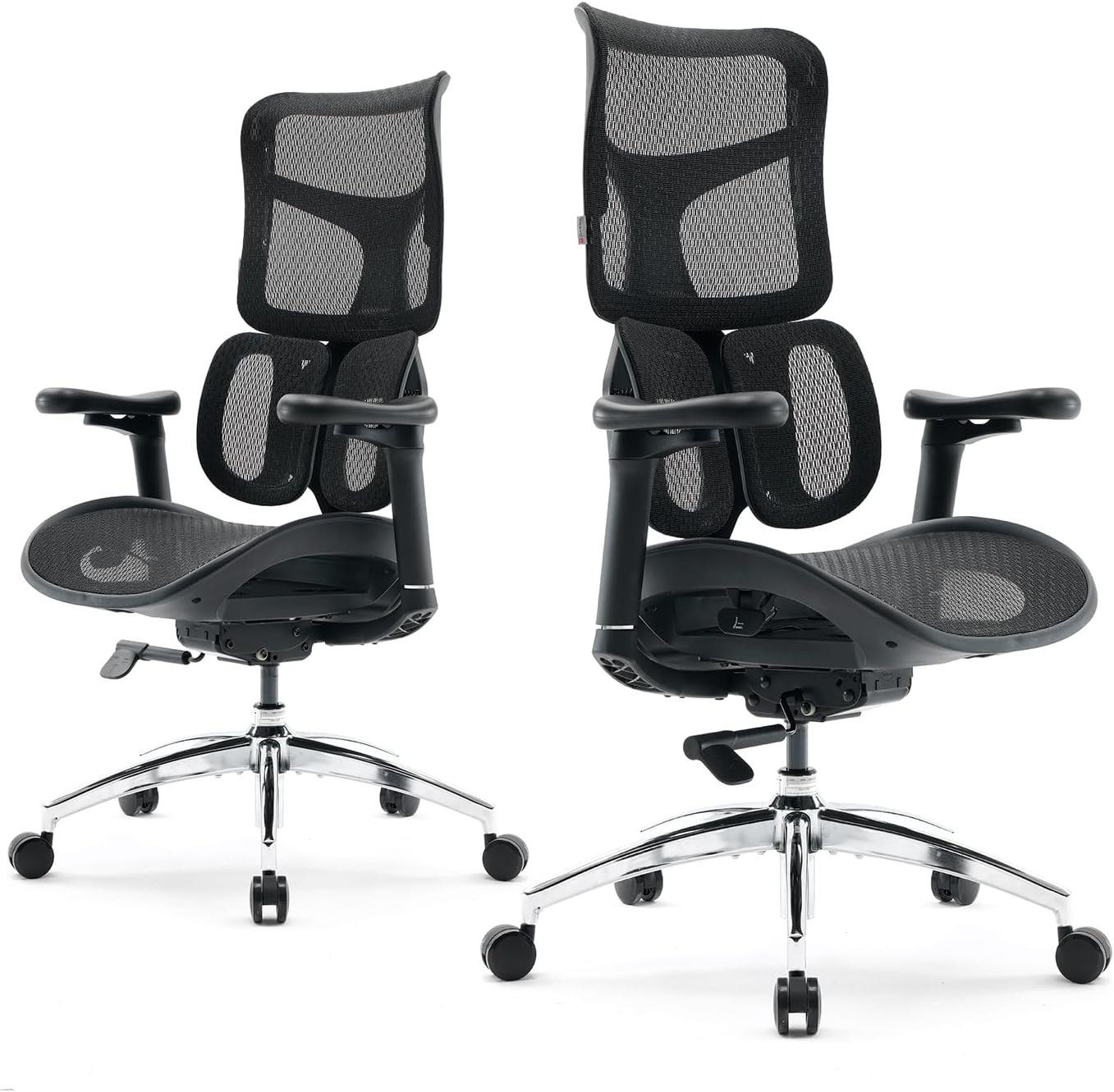 SIHOO Doro S100 Chaise de bureau ergonomique avec support lombaire dynamique double, dossier réglable 5 niveaux, accoudoirs 4D et inclinaison max. 135°, Noir
