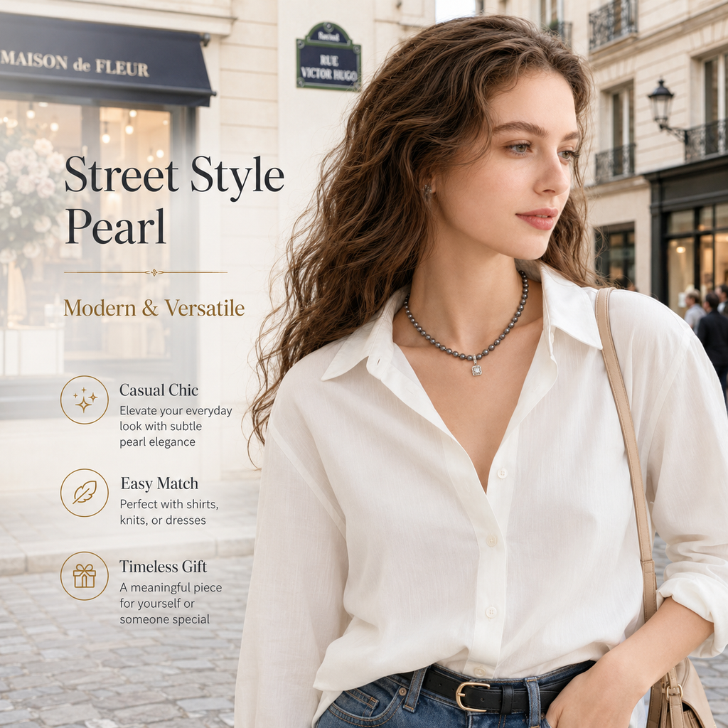 VoxorAI XL25 Collier Cube de Sucre Gris à Perles, Chaîne de Pull, Pendentif Détachable, Toutes Saisons