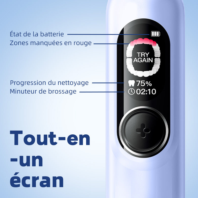 SAKYPRORAL G5S Brosse à dents électrique intelligente avec écran, minuterie et étui de rangement - Bleu