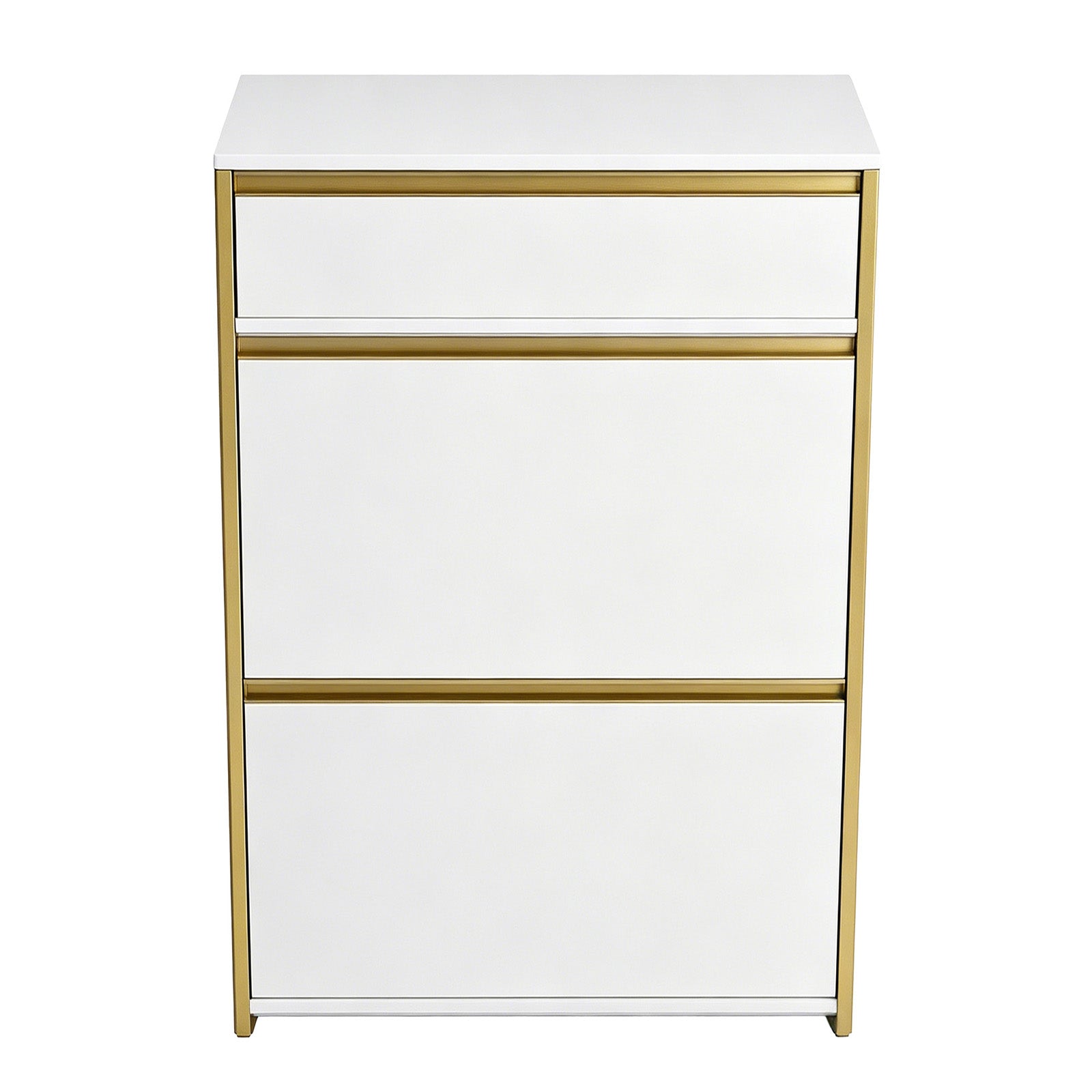 HaluPeit Meuble à chaussures étroit avec tiroir, 2 portes battantes, 4 étagères réglables, Pour couloirs, 60 x 24 x 104,5 cm, Blanc et doré