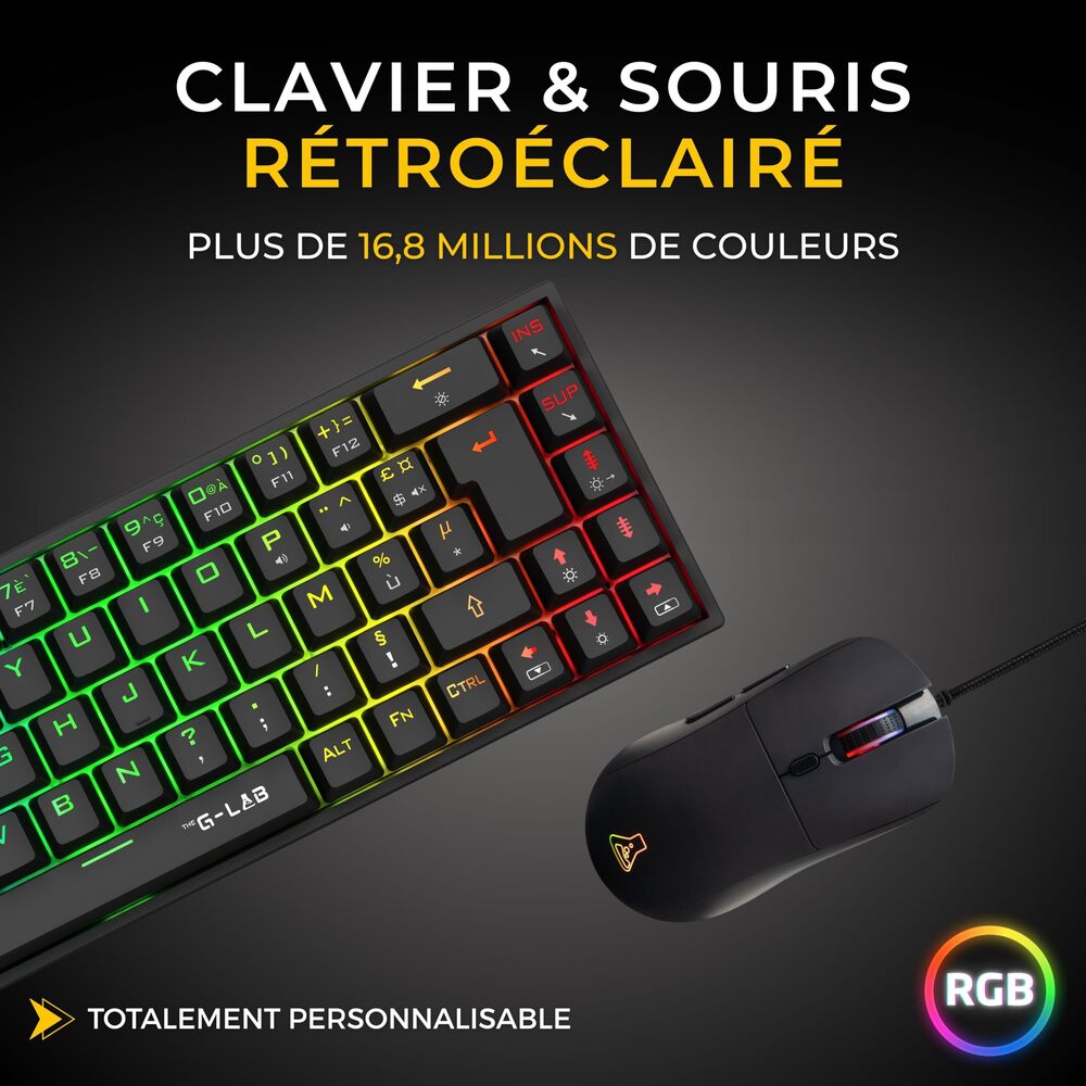 THE G-LAB Titan Combo Ensemble Clavier et Souris Gaming Filaire - AZERTY, 12800 DPI, 6 Boutons - Noir