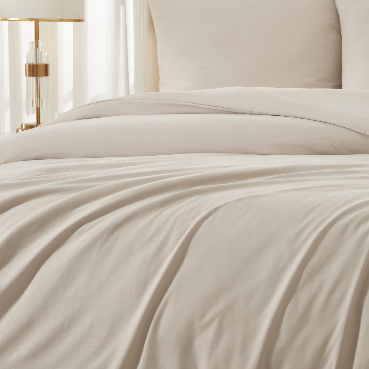 MEEALLHOME Parure de lit en flanelle lavée beige - 1 housse 240 x 220 cm et 2 taies 65 x 65 cm