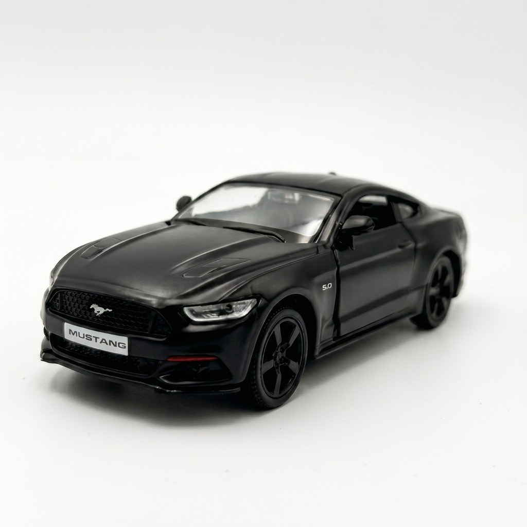 Voiture miniature Ford Mustang à l’échelle 1:36, en alliage noir, avec portes ouvrantes et mécanisme à ressort – Jouet pour enfants, idée cadeau