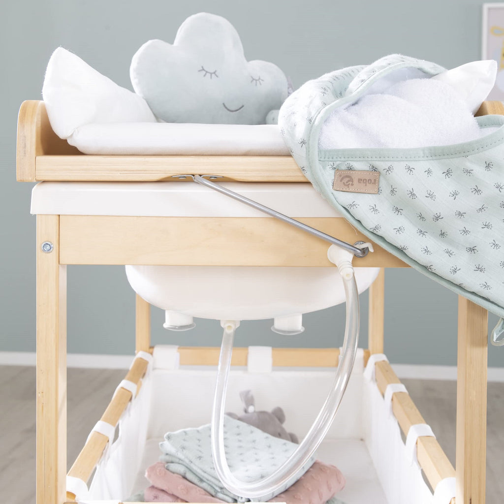 roba Table pliable bain et change 'Baby Pool' avec baignoire (Bois naturel / Tapis blanc)