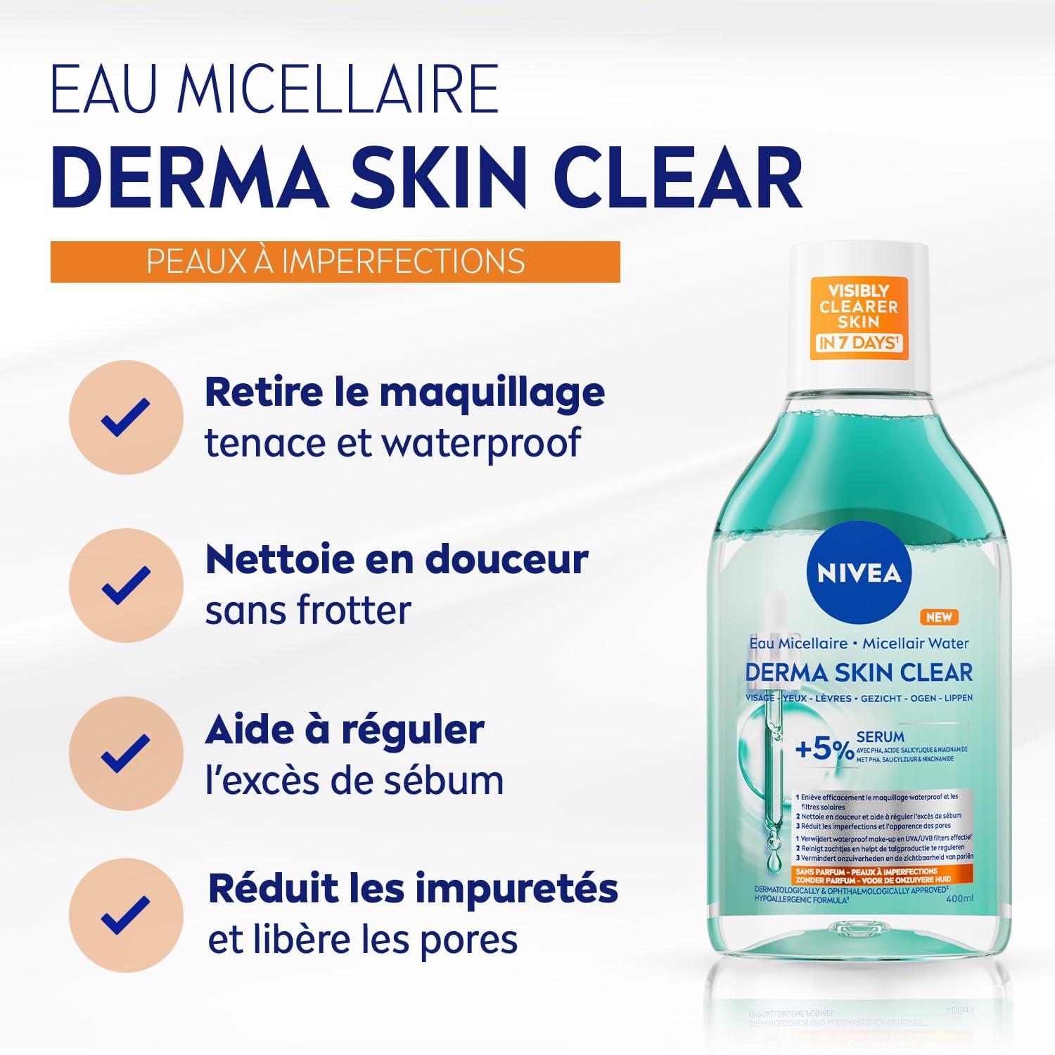 NIVEA Derma Skin Clear Eau Micellaire Visage Infusée au Sérum - 400 ml
