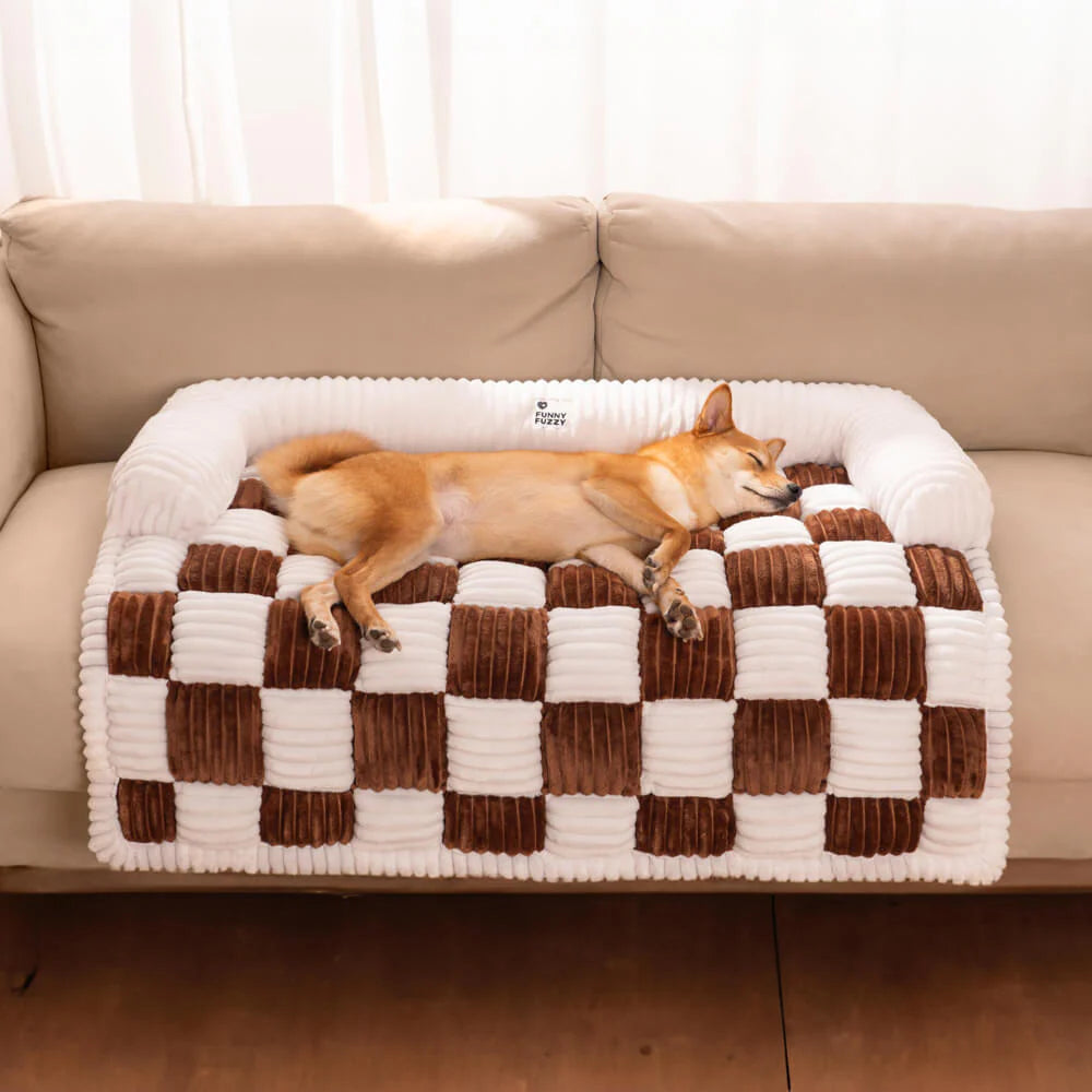 FUNNYFUZZY Tapis protecteur pour chien à motif carreaux crème et marron - Taille S