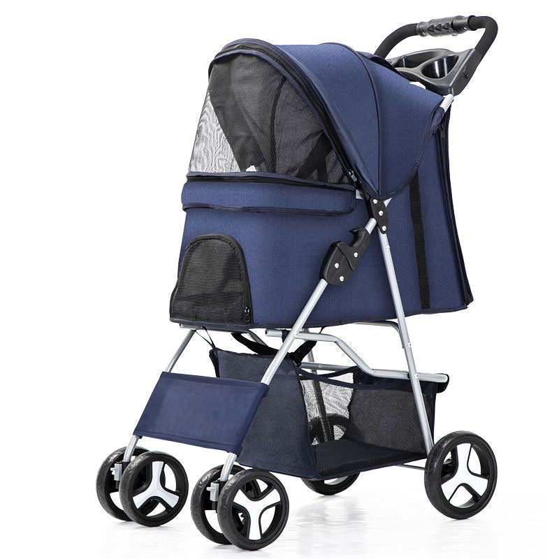 Poussette pour animaux de compagnie pliable à une main Blinkit, facile à plier, tissu Oxford 600D, fenêtres multi-faces, panier de rangement extra-large, super porteur DTC-804