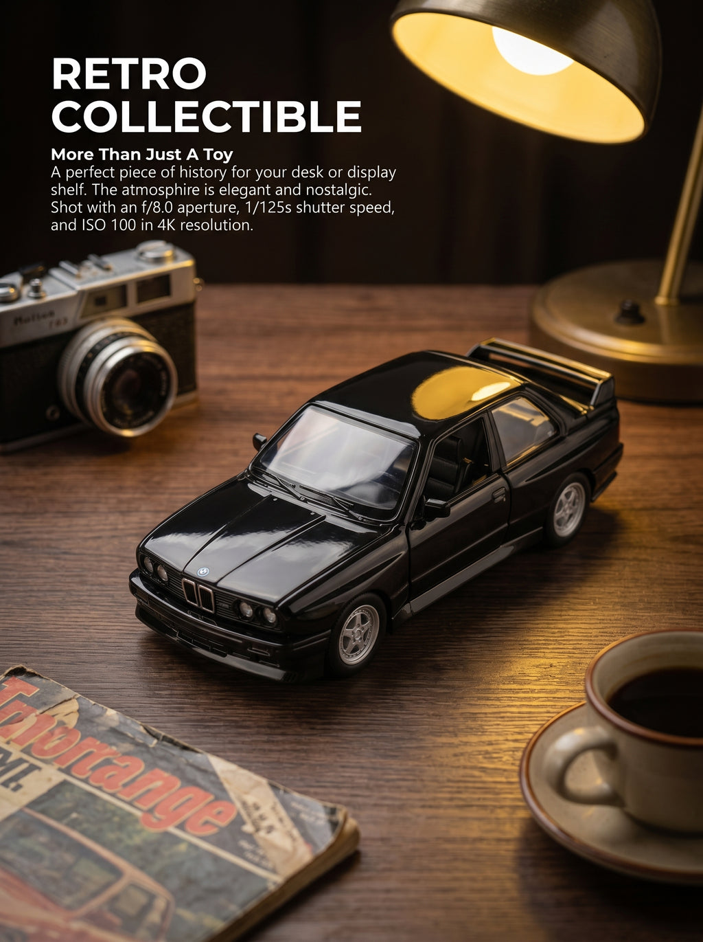 Voiture Miniature Échelle 1:36 BMW M3 (1987) - Noir, Métal Serti, Portes Ouvertes, Action à Recul, Cadeau d'Anniversaire