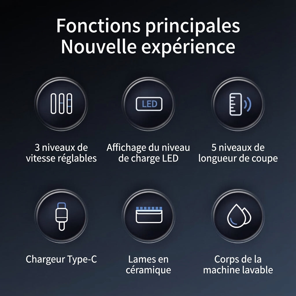 Ochama Tondeuse à cheveux électrique et pour animaux, lavable, sans fil, silencieuse, pour adultes et enfants, avec sabots de guidage et longue autonomie.