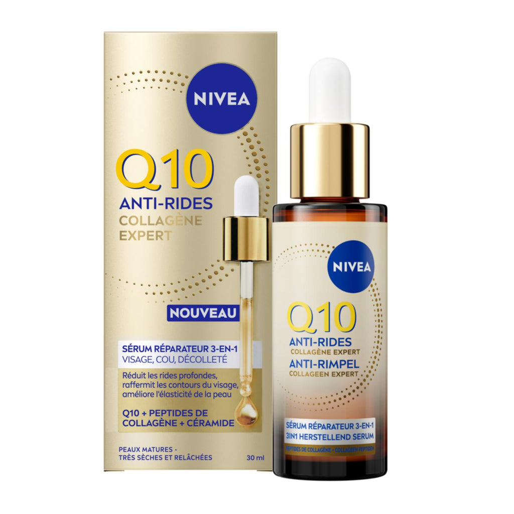 NIVEA Q10 Anti‑Rides Collagène Expert Sérum Réparateur 3‑en‑1 Visage 30 ml