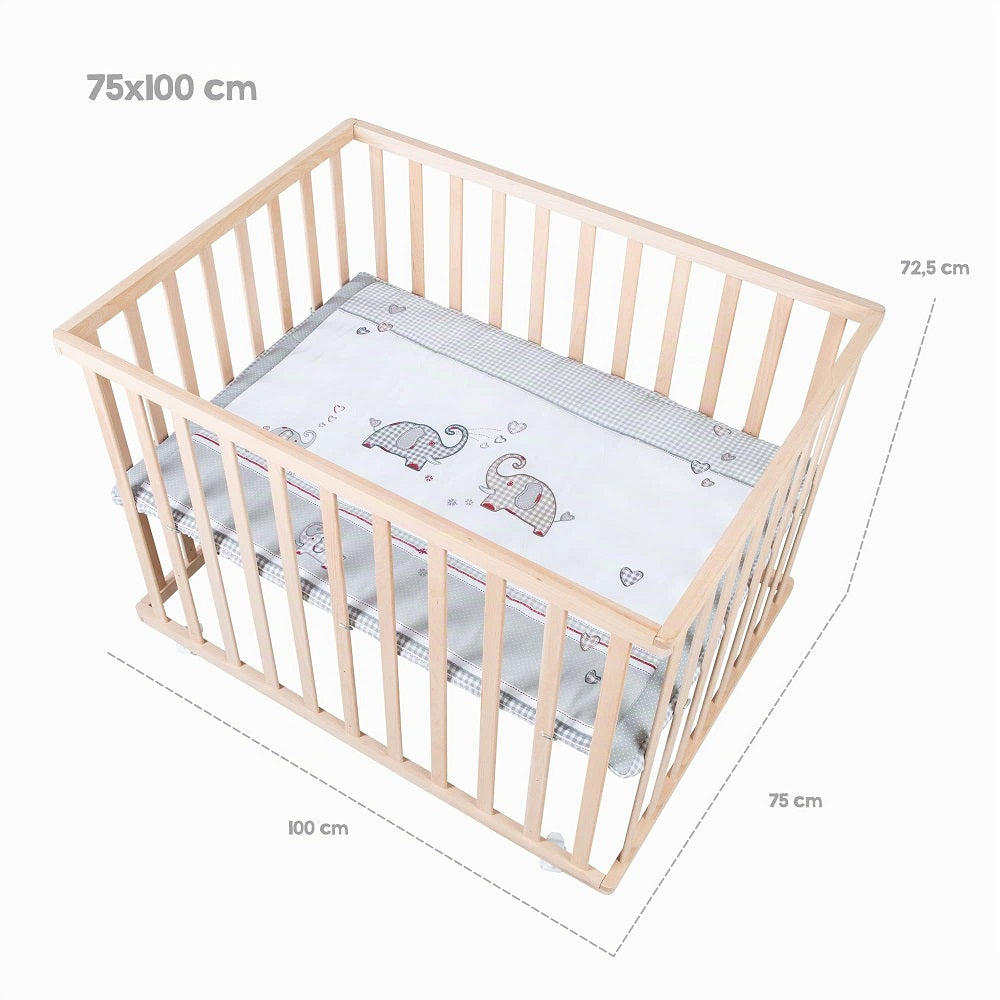 roba Jumbotwins parc rectangulaire en bois 75 x 100 cm avec tapis et roulettes verrouillables (blanc)