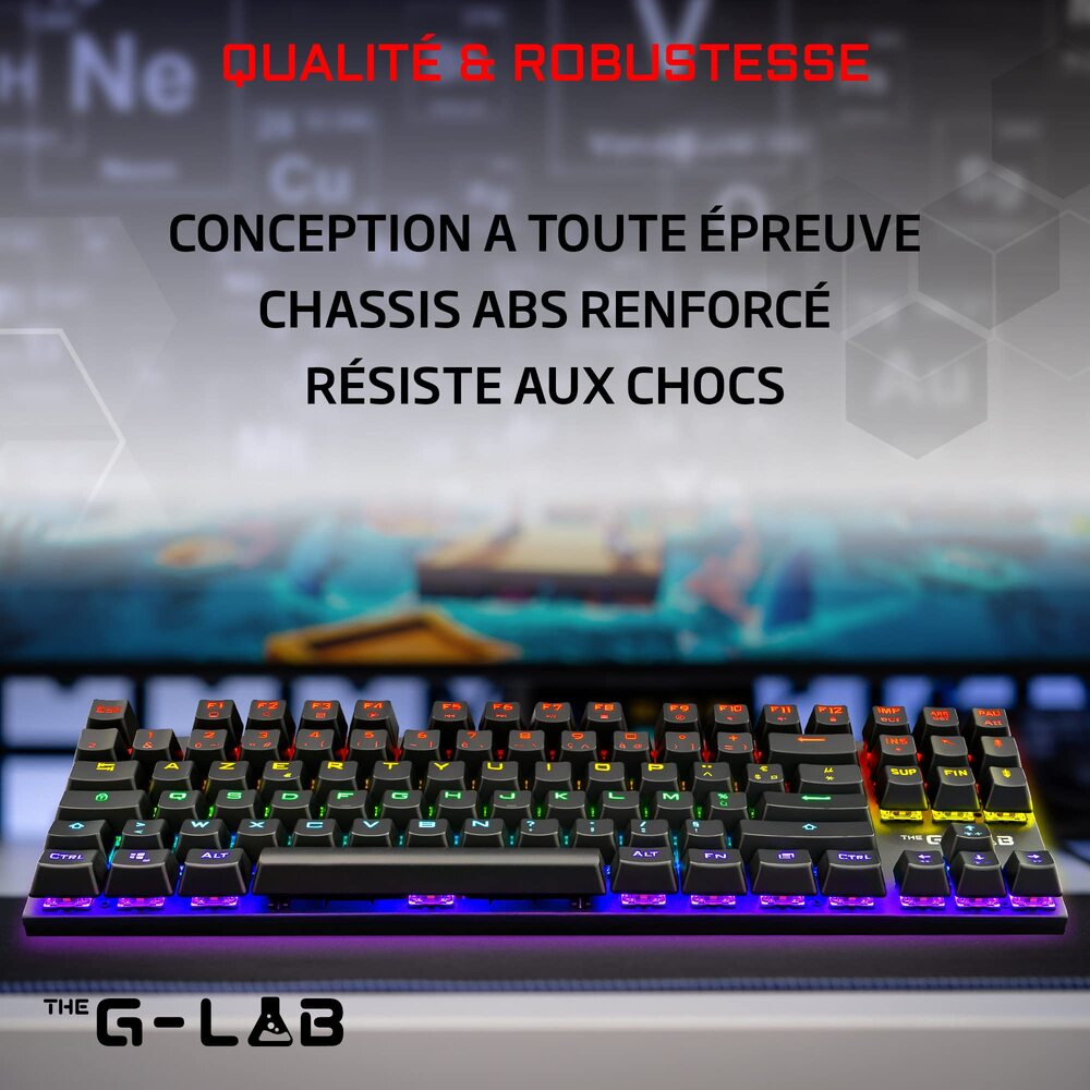 THE G-LAB Keyz Mercury Clavier Gaming Mécanique Switch Rouge Filaire RGB TKL - AZERTY - Noir